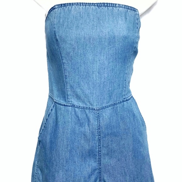 TIMING Chambray Strapless Tie Back Romper Sz M GUC - Picture 2 of 8